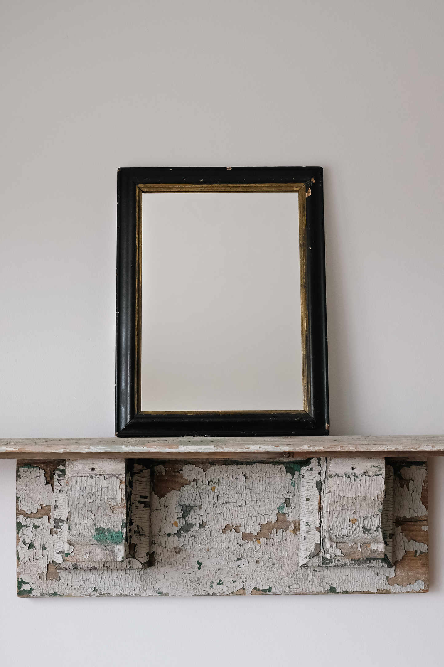 Mirror in Antique Black Painted Wood Frame