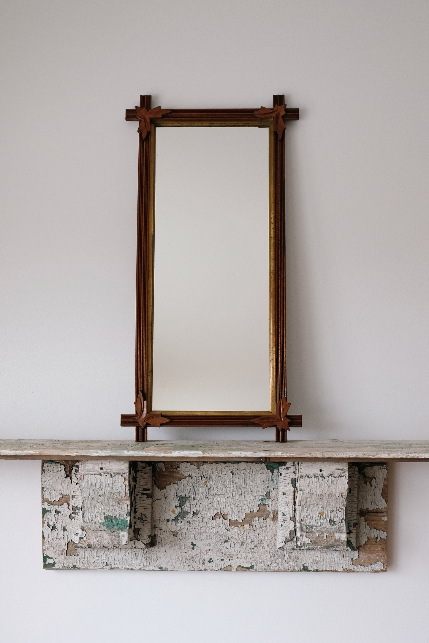 Antique Mirror In American Carved Folk Art Frame