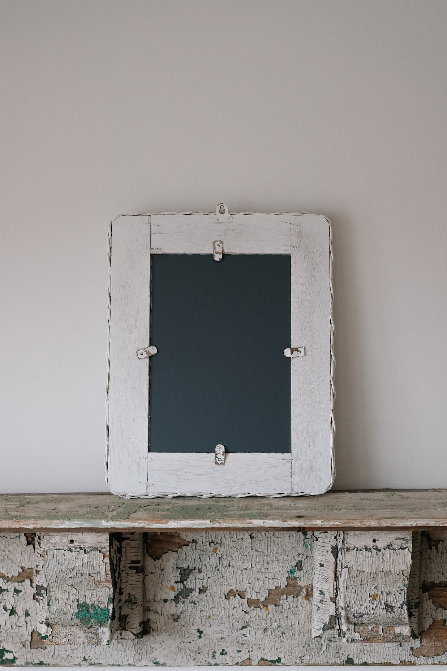 Mirror in Vintage White Wicker Frame