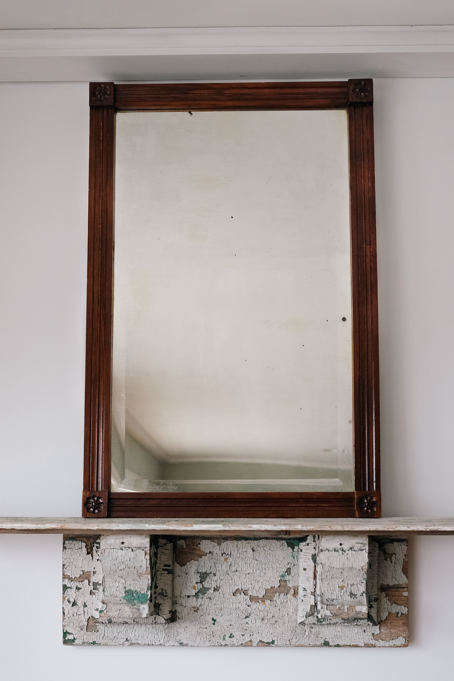 Antique Hand-Carved Oak Frame Mirror