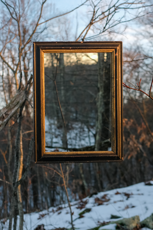 Mirror in Antique Black Painted Wood Frame